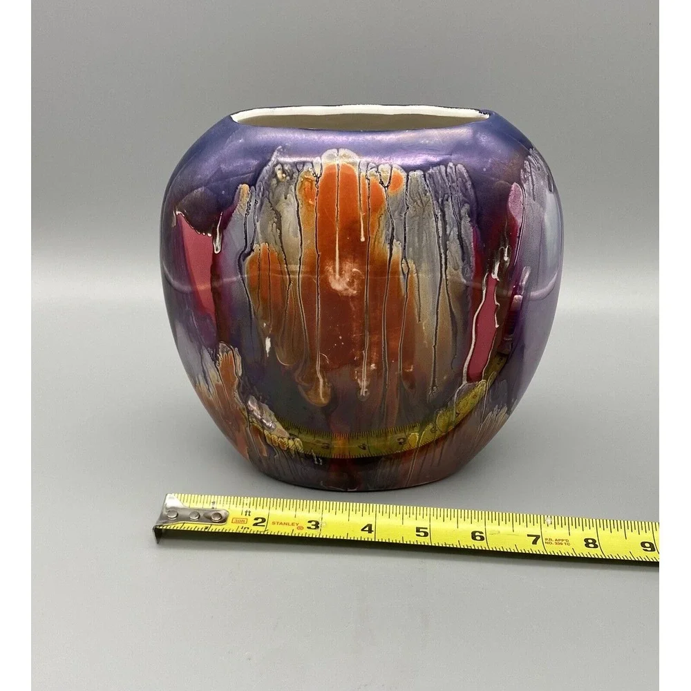 Ceramic Vase Multicolored Artistic S.E.C. Made In Italy Vintage High Gloss‎